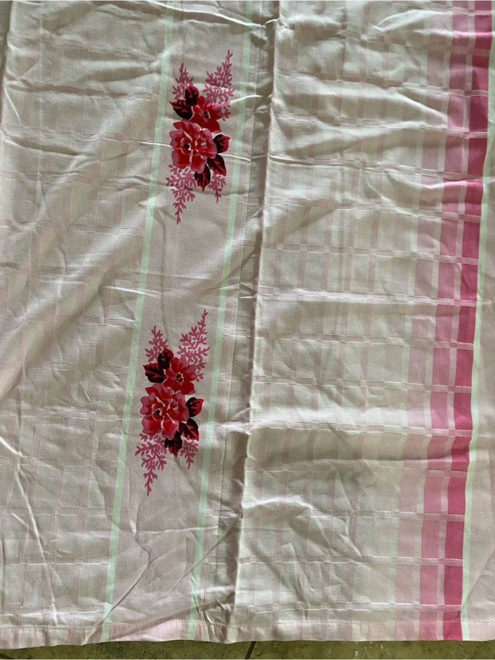 Vintage Cottagecore Pink Rose Flat Sheet 80x90 Full Double Shabby Chic Floral